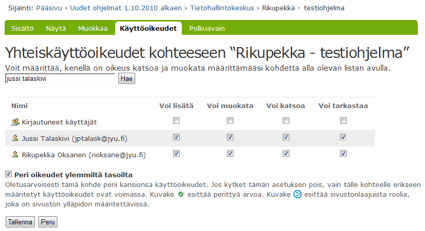 Käyttöoikeudet