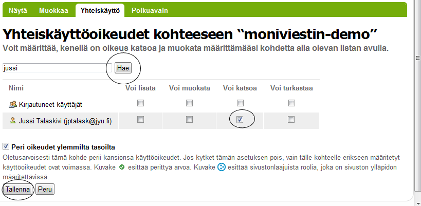 Oikeuksien jakaminen