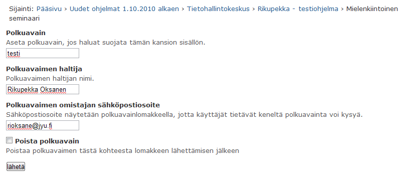 Polkuavaimen asettaminen